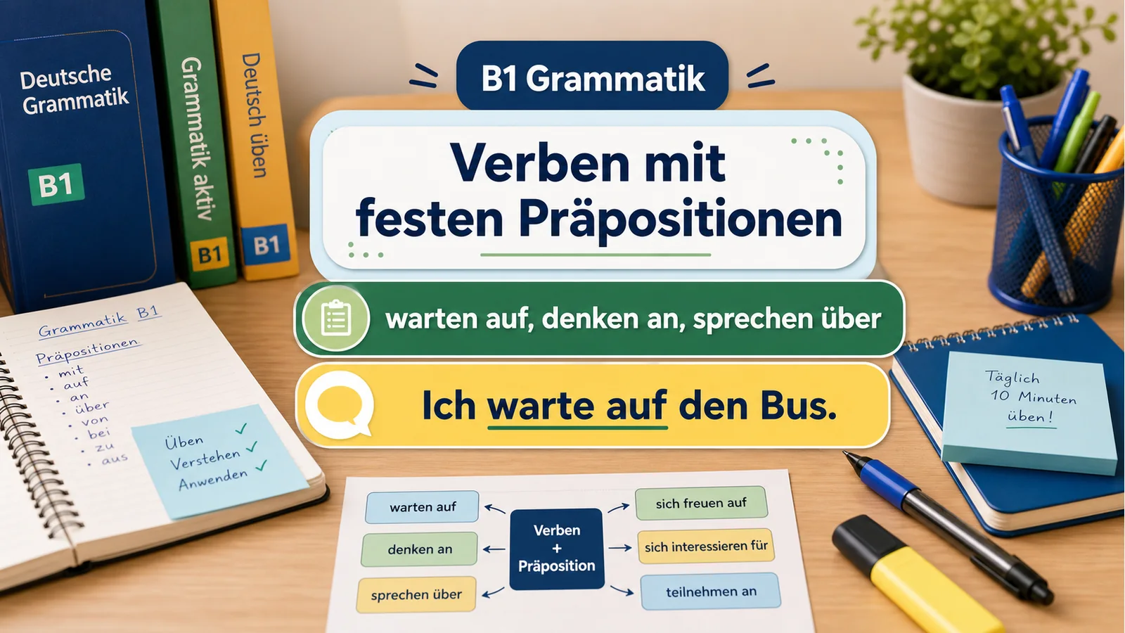 Verben mit festen Präpositionen B1 hero einfach erklärt