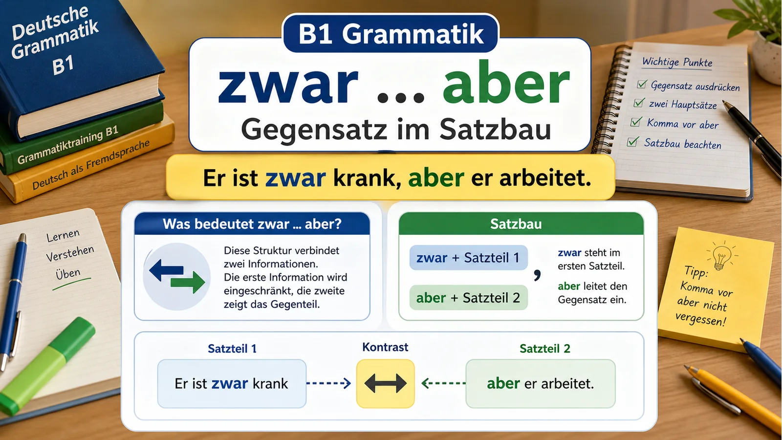 zwar ... aber im B1-Satzbau einfach erklärt