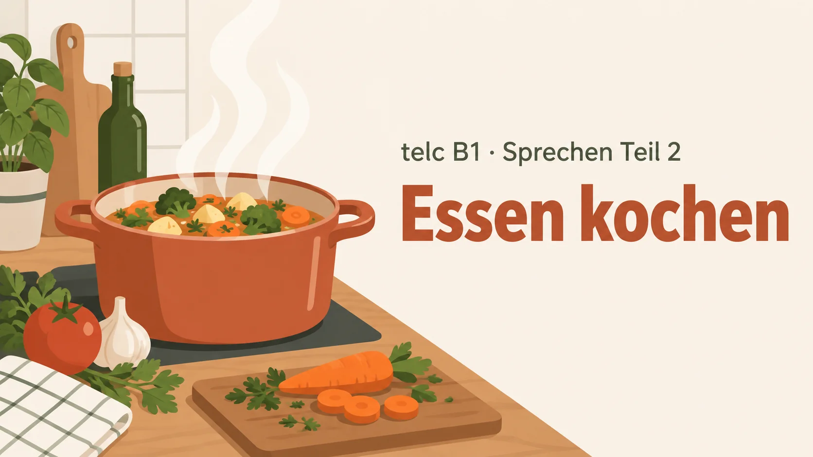 telc B1 Sprechen Teil 2: Essen kochen – zwei Aufgaben mit Lösungen
