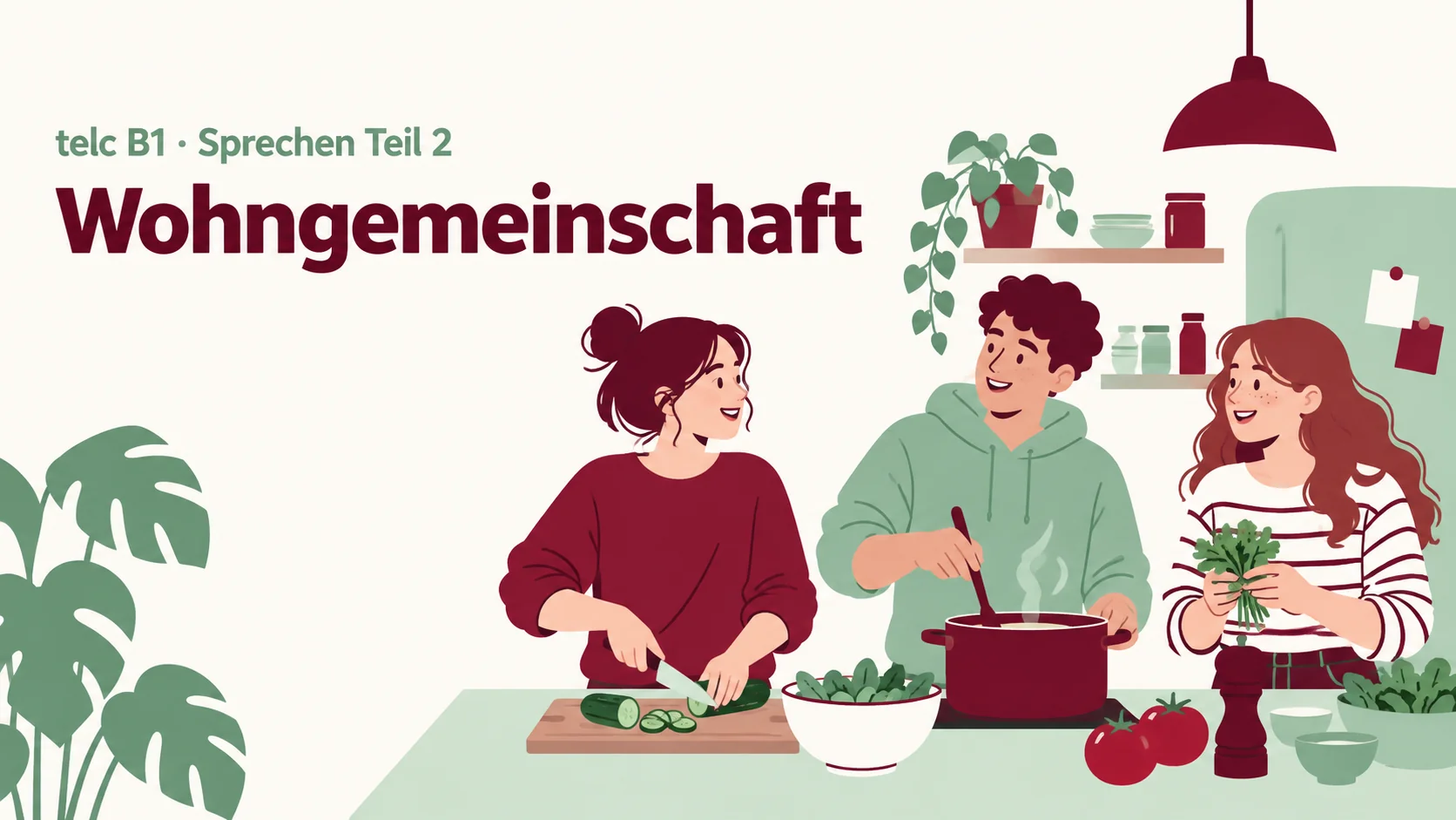 telc B1 Sprechen Teil 2: Wohngemeinschaft – zwei Aufgaben mit Lösungen