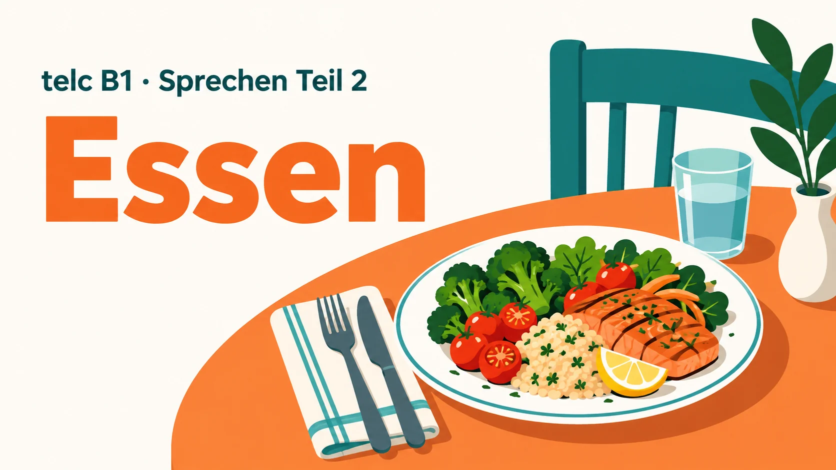 telc B1 Sprechen Teil 2: Essen – zwei Aufgaben mit Lösungen