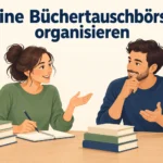Eine Büchertauschbörse organisieren: Lena und Felix planen einen Büchertausch.