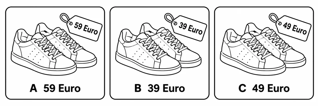 Aufgabe 1: Bildauswahl A, B und C – 59 Euro, 39 Euro, 49 Euro