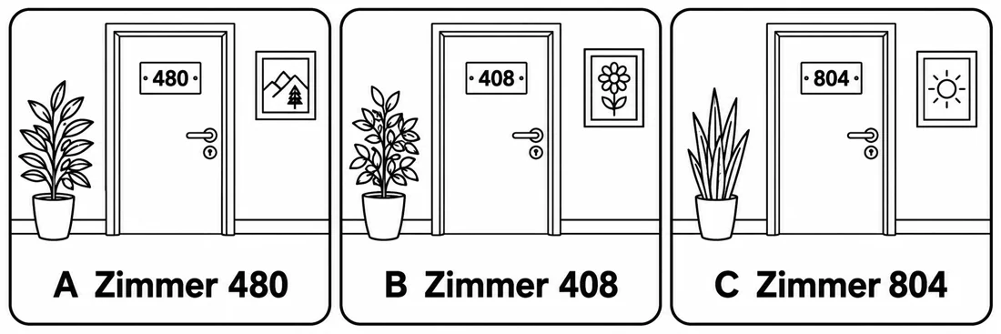 Aufgabe 4: Bildauswahl A, B und C – Zimmer 480, Zimmer 408, Zimmer 804