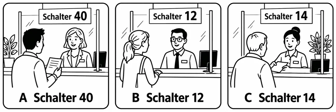 Aufgabe 4: Bildauswahl A, B und C – Schalter 40, Schalter 12, Schalter 14